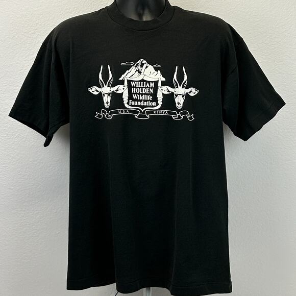 Vintage 90s William Holden Wildlife Foundation T Shirt Mens XL Black Kenya Tee - Picture 2 of 6